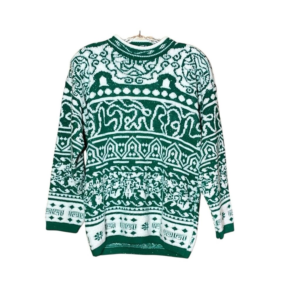 Glamour Knit VTG Sweater Womens L Green Sparkle Ugly Christmas USA Long Sleeve
